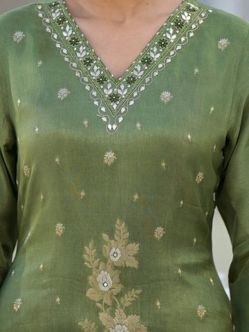 Varanga Women V Neck Gotta Patti Embroidered Kurta Paired With Tonal Bottom And Dupatta